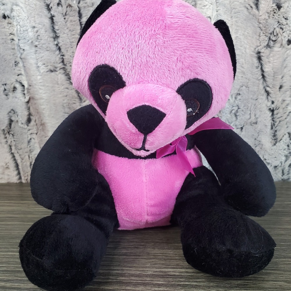 National Entertainment Network 9" PINK‎ Panda Bear Plush Stitched Face Sheer Bow